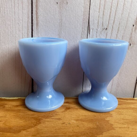 Guernsey Delphite Blue Hummel Child Face Egg Cup Set of 2 NEW Vintage Deadstock - Picture 6 of 10